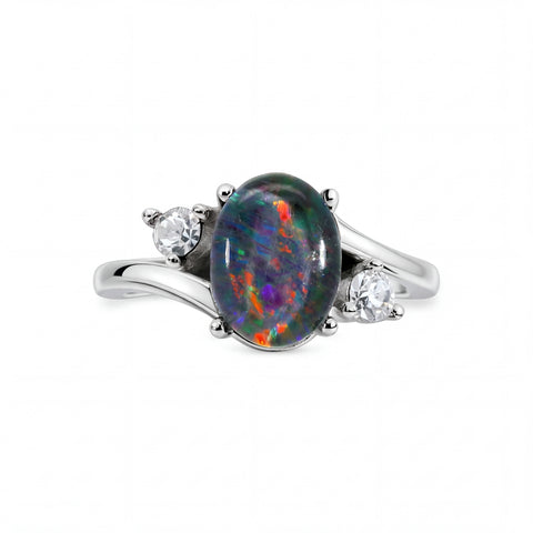 Triplet Opal Ring in Stainless Steel - Multicolour