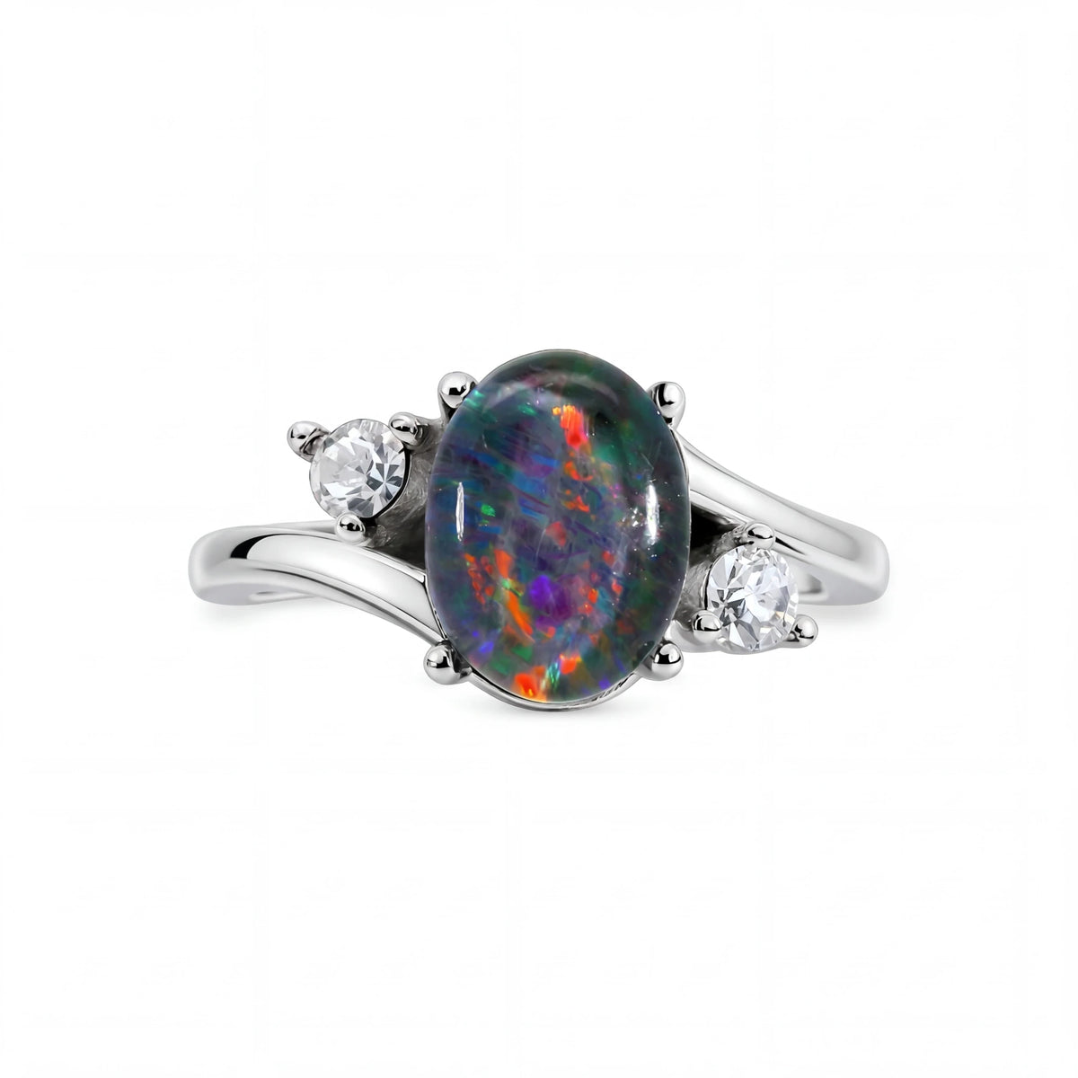 Triplet Opal Ring in Stainless Steel - Multicolour - Australian Opal Cutters and Pearl Divers