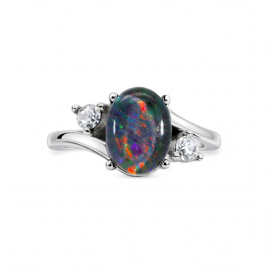 Triplet Opal Ring in Stainless Steel - Multicolour - Australian Opal Cutters and Pearl Divers
