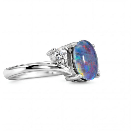 Triplet Opal Ring in Stainless Steel - Multicolour - Australian Opal Cutters and Pearl Divers
