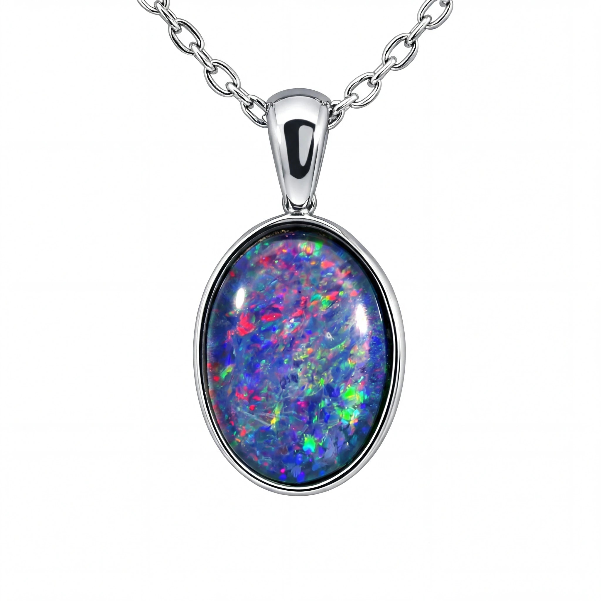 Triplet Opal Pendant in Stainless Steel - Multicolour - Australian Opal Cutters and Pearl Divers