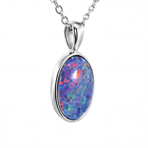 Triplet Opal Pendant in Stainless Steel - Multicolour - Australian Opal Cutters and Pearl Divers