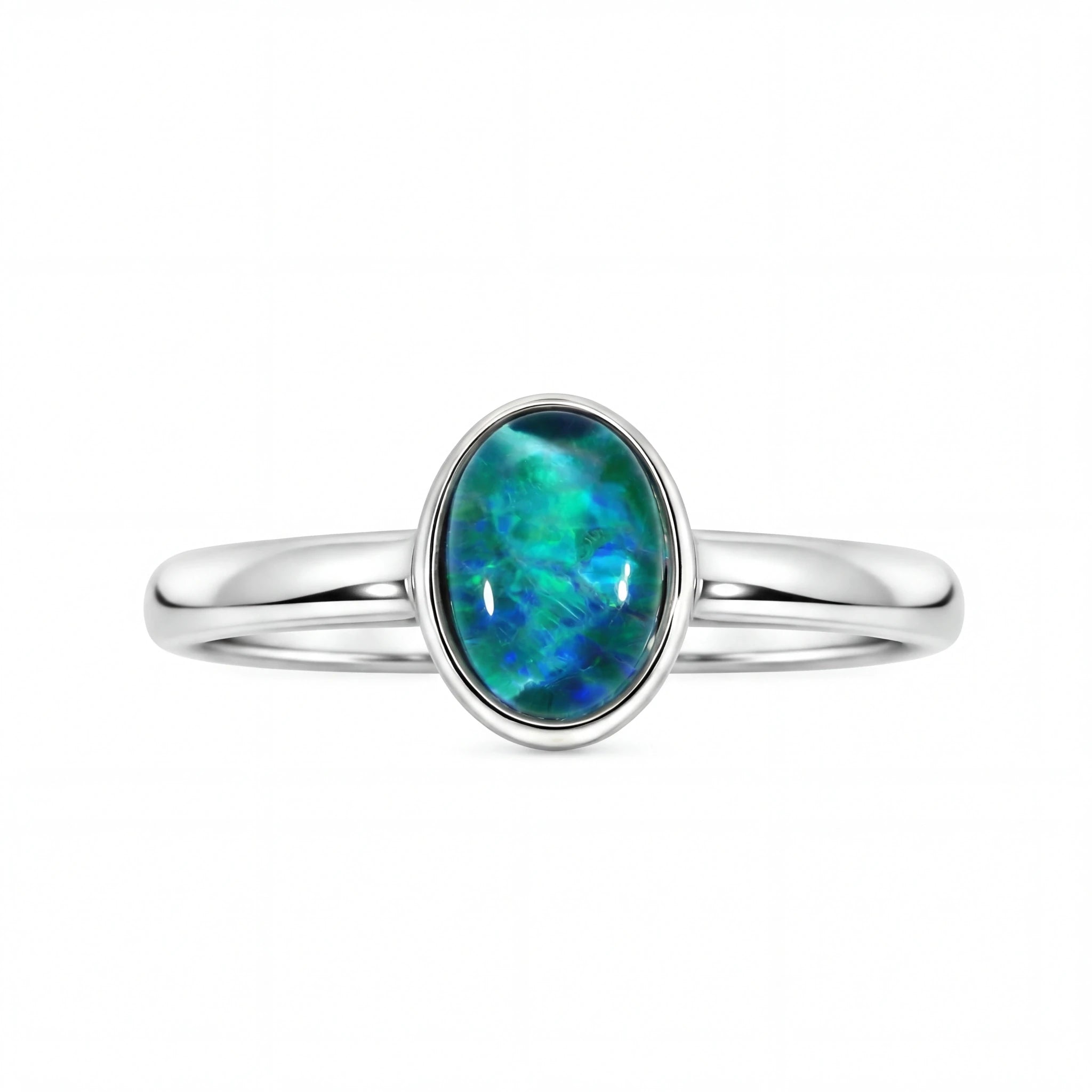 Triplet Opal Ring in Stainless Steel - Green-Blue - Australian Opal Cutters and Pearl Divers