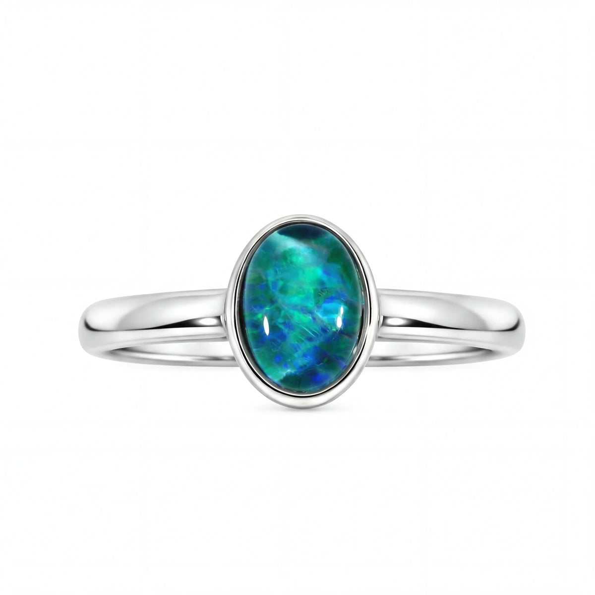 Triplet Opal Ring in Stainless Steel - Green-Blue - Australian Opal Cutters and Pearl Divers