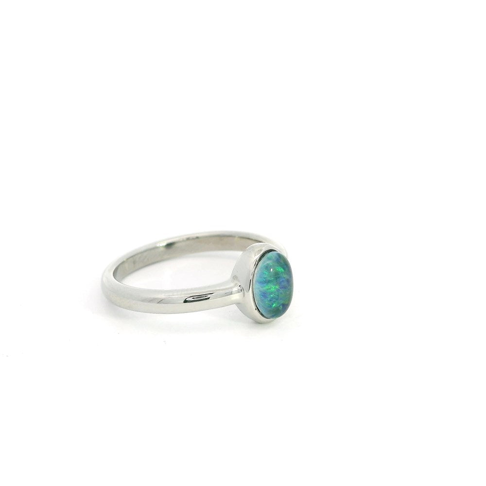 Australian Opal 7 x 5 mm Triplet Ring Set in Stainless Steel (Green)