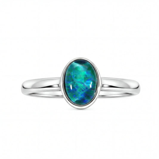 Triplet Opal Ring in Stainless Steel - Green-Blue - Australian Opal Cutters and Pearl Divers