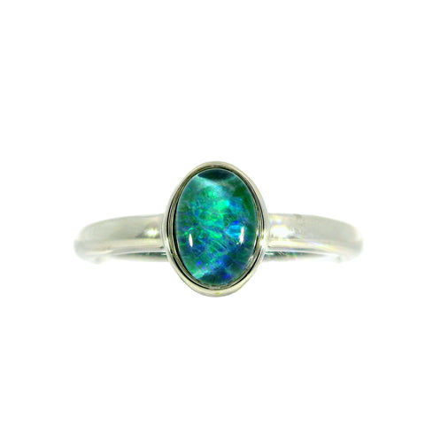 Triplet Opal Ring in Stainless Steel - Green-Blue