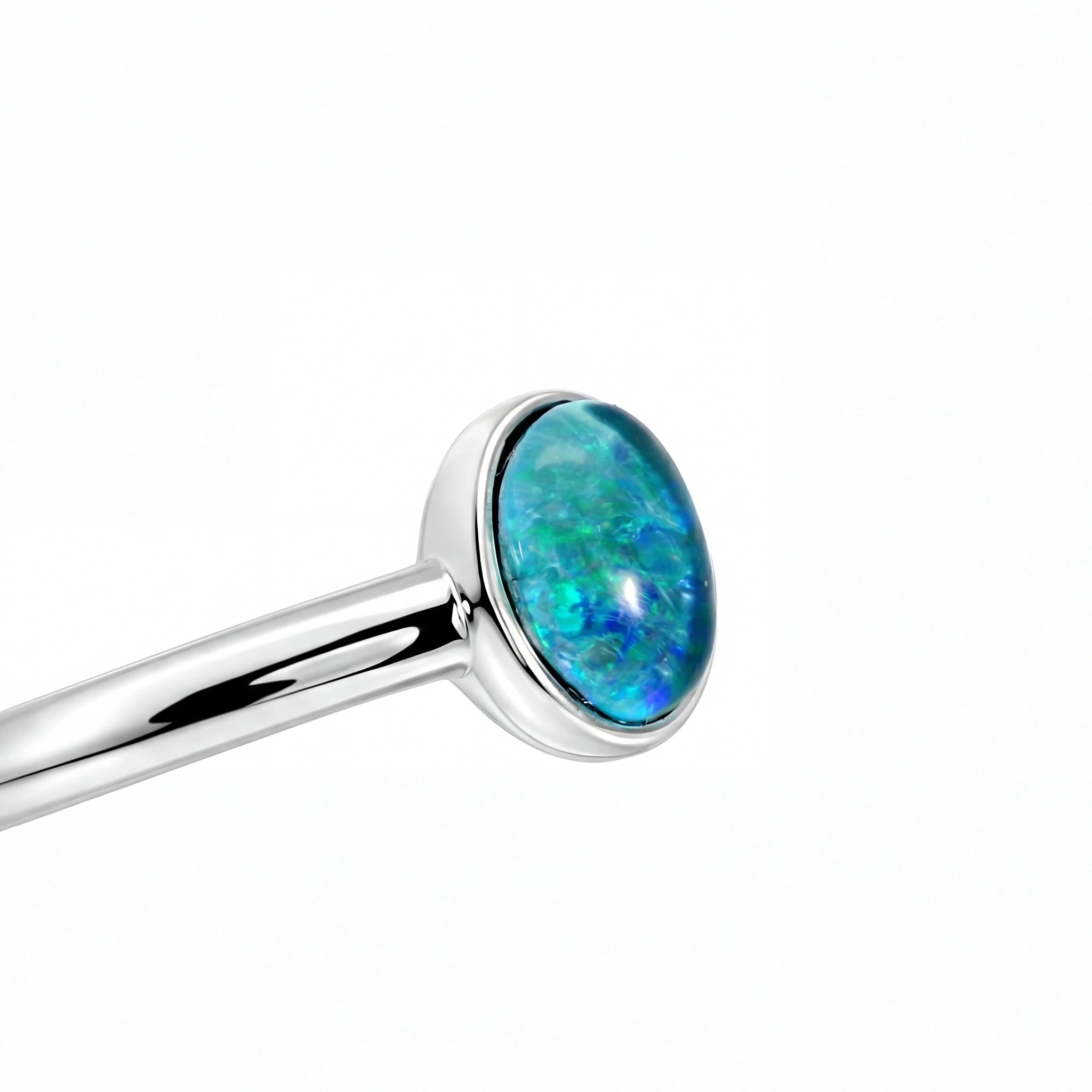 Triplet Opal Ring in Stainless Steel - Green-Blue - Australian Opal Cutters and Pearl Divers