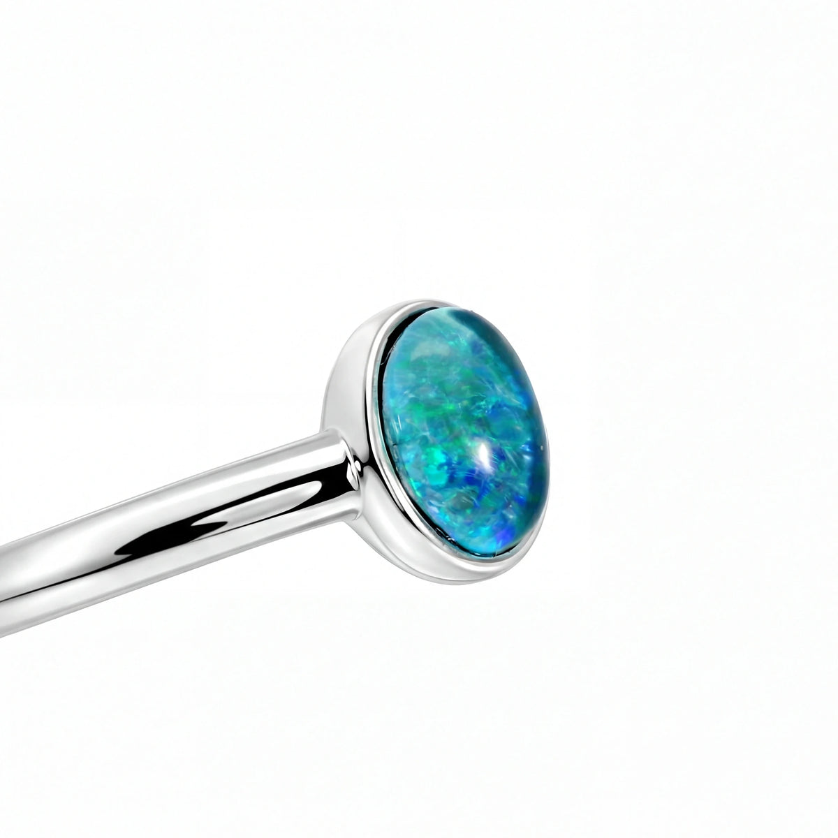Triplet Opal Ring in Stainless Steel - Green-Blue - Australian Opal Cutters and Pearl Divers