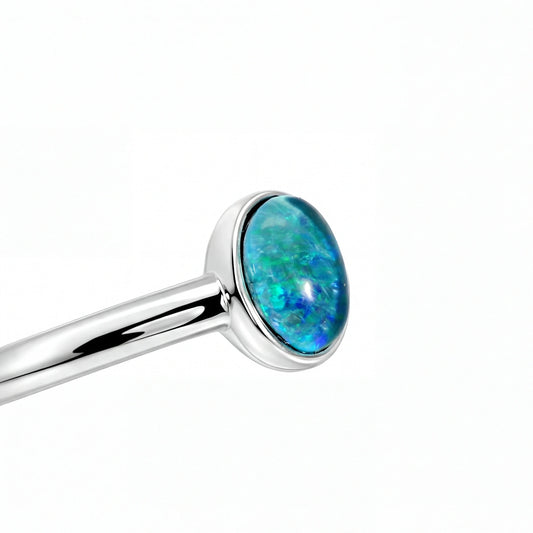 Triplet Opal Ring in Stainless Steel - Green-Blue - Australian Opal Cutters and Pearl Divers