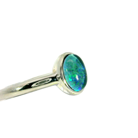 Triplet Opal Ring in Stainless Steel - Green-Blue