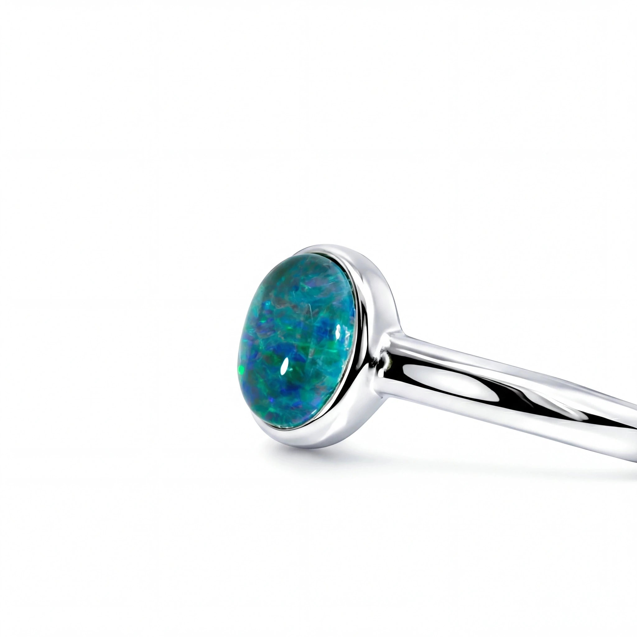Triplet Opal Ring in Stainless Steel - Green-Blue - Australian Opal Cutters and Pearl Divers