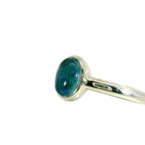 Triplet Opal Ring in Stainless Steel - Green-Blue