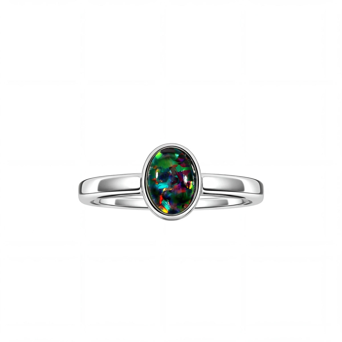 Triplet Opal Ring in Stainless Steel - Multicolour - Australian Opal Cutters and Pearl Divers