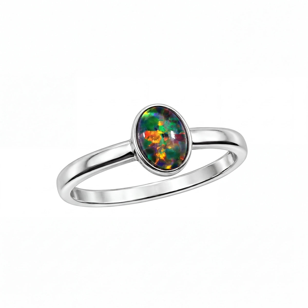 Triplet Opal Ring in Stainless Steel - Multicolour - Australian Opal Cutters and Pearl Divers