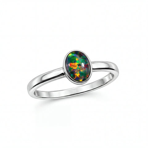 Triplet Opal Ring in Stainless Steel - Multicolour
