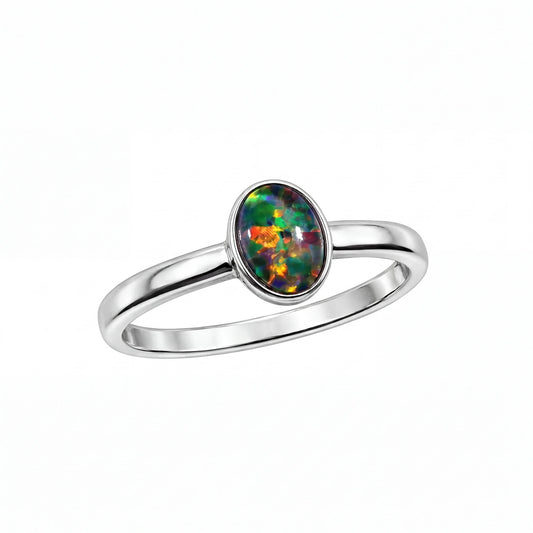 Triplet Opal Ring in Stainless Steel - Multicolour - Australian Opal Cutters and Pearl Divers