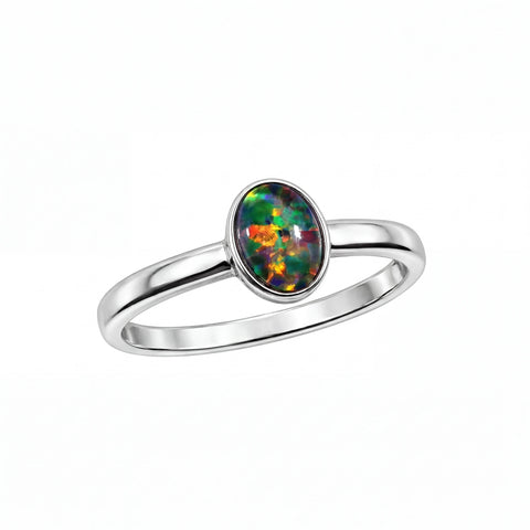 Triplet Opal Ring in Stainless Steel - Multicolour - Australian Opal Cutters and Pearl Divers