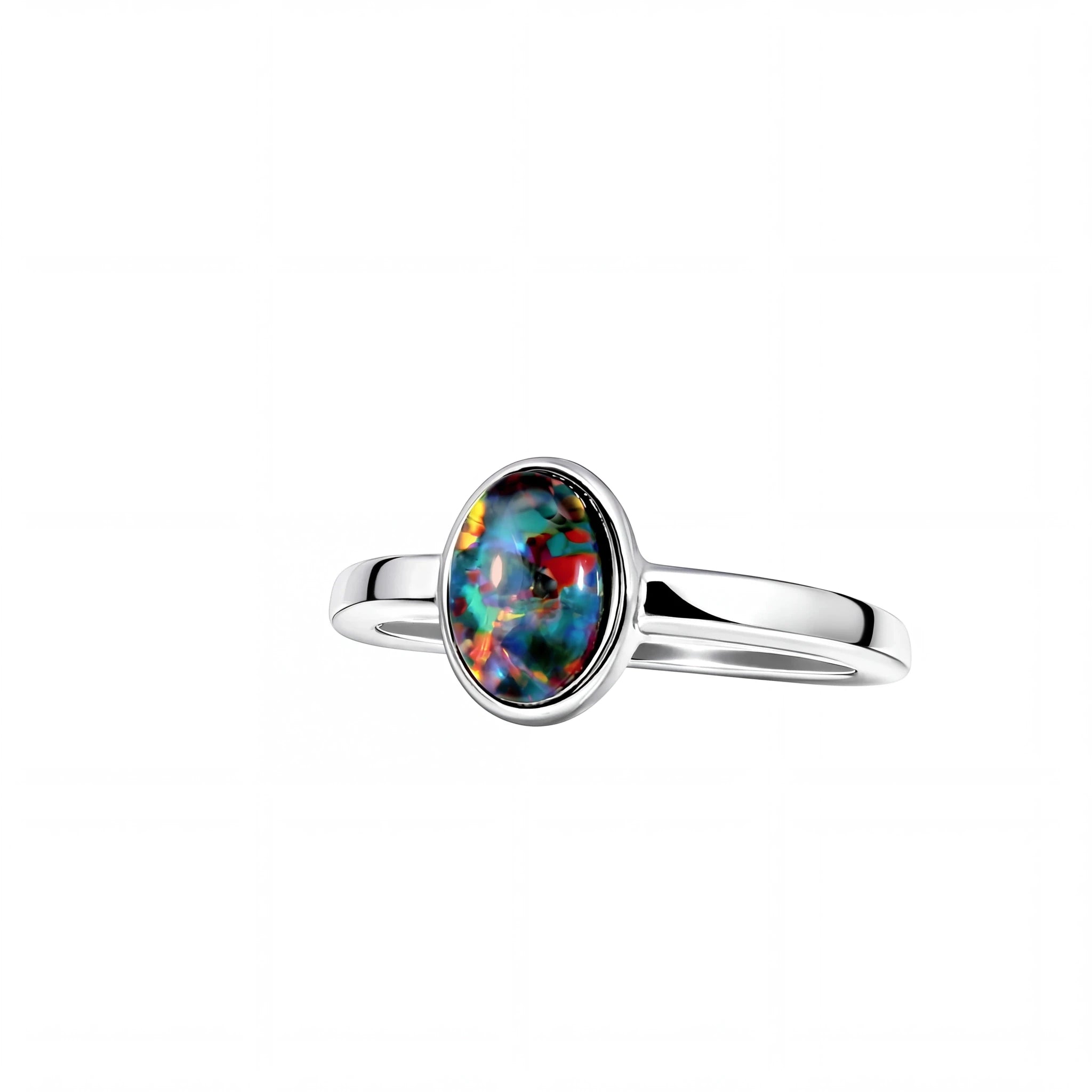 Triplet Opal Ring in Stainless Steel - Multicolour - Australian Opal Cutters and Pearl Divers