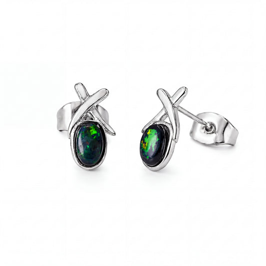 Black Opal Earrings in Stainless Steel - Green-Blue