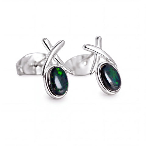 Black Opal Earrings in Stainless Steel - Green-Blue - Australian Opal Cutters and Pearl Divers