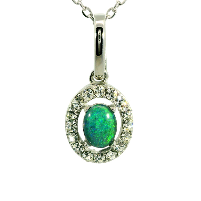Triplet Opal Pendant in Stainless Steel - Green-Blue