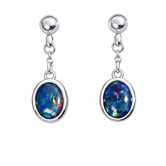 Triplet Opal Earrings in Stainless Steel - Multicolour - Australian Opal Cutters and Pearl Divers