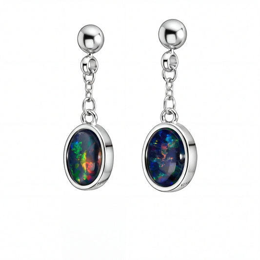 Triplet Opal Earrings in Stainless Steel - Multicolour - Australian Opal Cutters and Pearl Divers