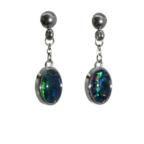 Triplet Opal Earrings in Stainless Steel - Multicolour