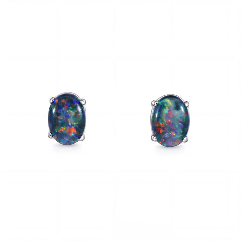 Triplet Opal Earrings in 925 Sterling Silver - Multicolour - Australian Opal Cutters and Pearl Divers