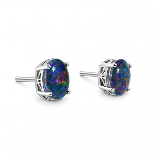 Triplet Opal Earrings in 925 Sterling Silver - Multicolour