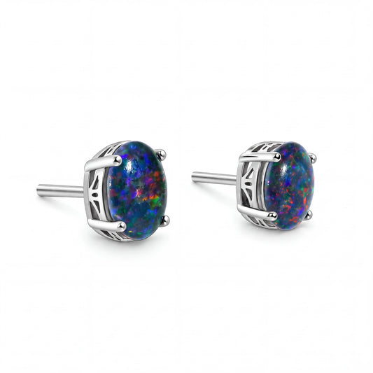Triplet Opal Earrings in 925 Sterling Silver - Multicolour - Australian Opal Cutters and Pearl Divers