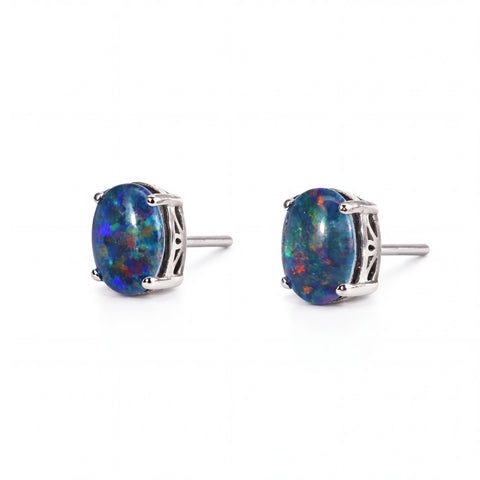 Pair of opal stud earrings on a white background