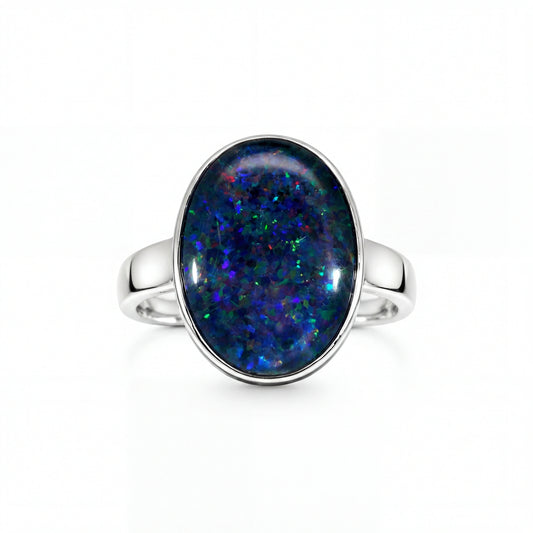 Triplet Opal Men's Ring in 925 Sterling Silver - Multicolour