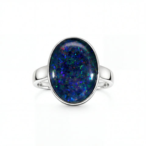 Triplet Opal Men's Ring in 925 Sterling Silver - Multicolour