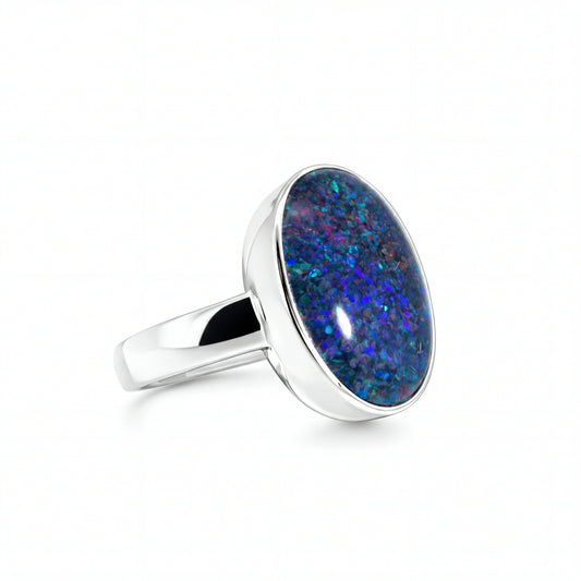 Triplet Opal Men's Ring in 925 Sterling Silver - Multicolour