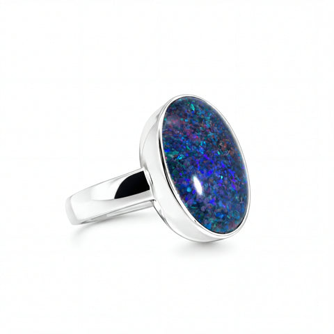 Triplet Opal Men's Ring in 925 Sterling Silver - Multicolour