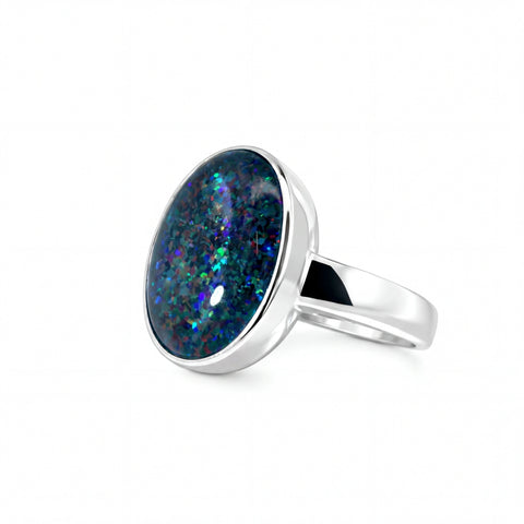 Triplet Opal Men's Ring in 925 Sterling Silver - Multicolour - Australian Opal Cutters and Pearl Divers