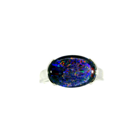 Triplet Opal Men's Ring in 925 Sterling Silver - Multicolour
