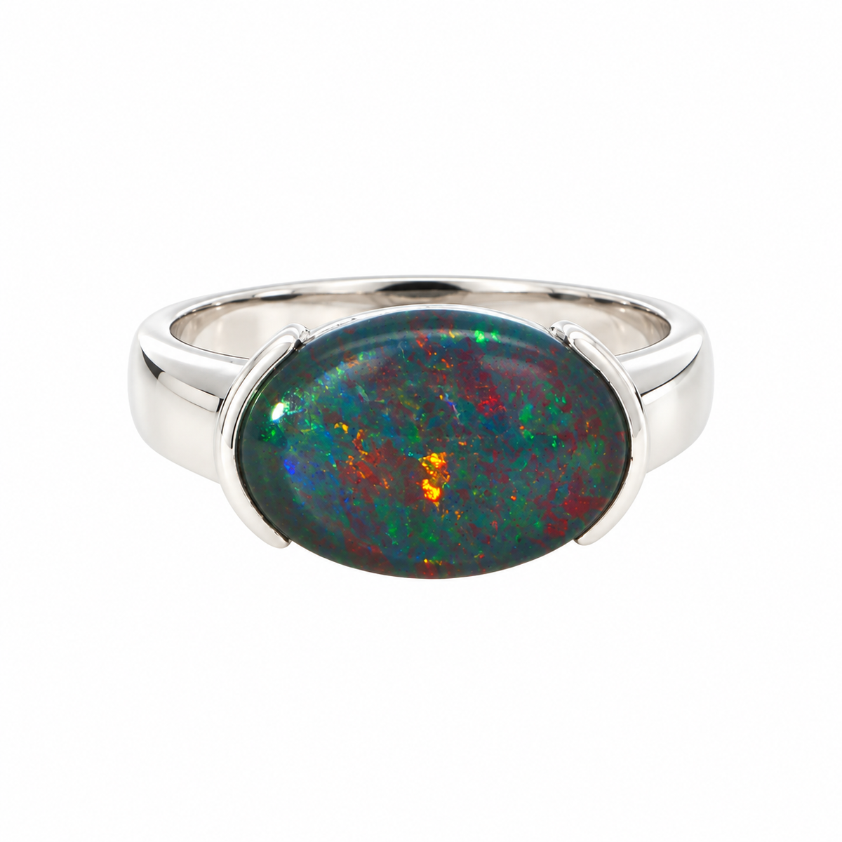 Triplet Opal Men's Ring in 925 Sterling Silver - Multicolour
