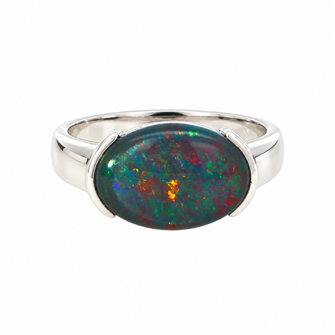 Triplet Opal Men's Ring in 925 Sterling Silver - Multicolour