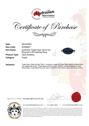 Triplet Opal Men's Ring in 925 Sterling Silver - Multicolour