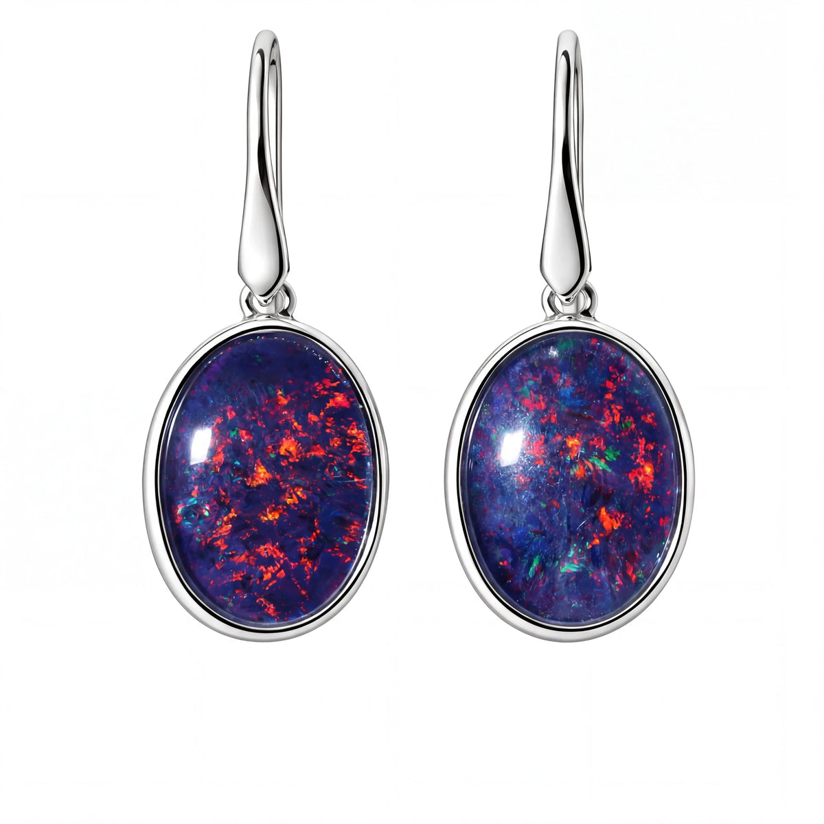 Triplet Opal Earrings In 925 Sterling Silver - Multicolour - Australian Opal Cutters and Pearl Divers