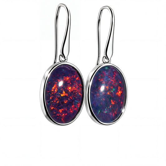 Triplet Opal Earrings In 925 Sterling Silver - Multicolour - Australian Opal Cutters and Pearl Divers