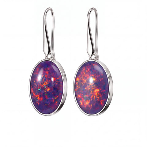 Triplet Opal Earrings In 925 Sterling Silver - Multicolour - Australian Opal Cutters and Pearl Divers
