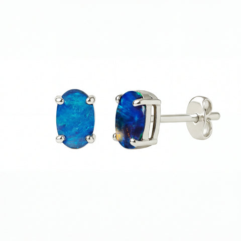 Triplet Opal Earrings in 925 Sterling Silver - Green-Blue