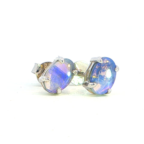 Dark Opal Earrings in 925 Sterling Silver - Green-Blue