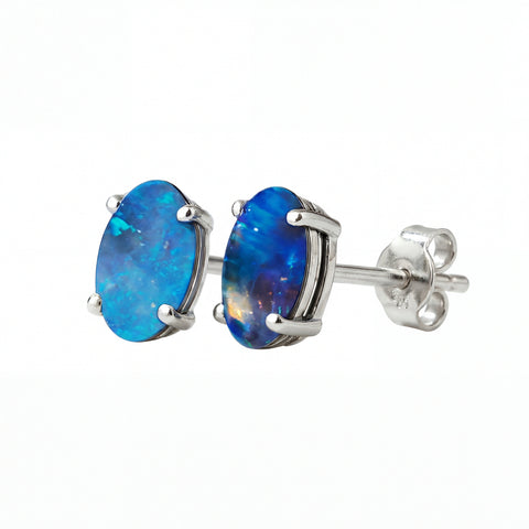 Triplet Opal Earrings in 925 Sterling Silver - Green-Blue