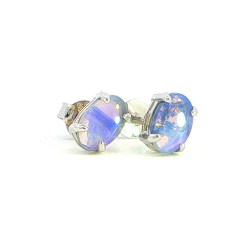 Dark Opal Earrings in 925 Sterling Silver - Green-Blue