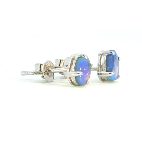 Dark Opal Earrings in 925 Sterling Silver - Green-Blue